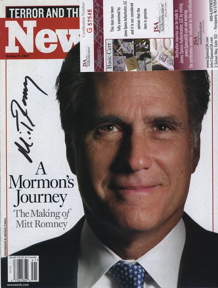 MITT ROMNEY COLOR SIGNED AUTOGRAPHED NEWSWEEK COVER JSA COA