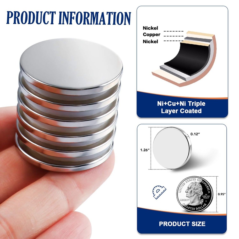 Multipurpose Strong Neodymium Magnets 6 Pack: 1.26" Round for DIY Projects