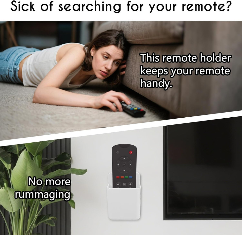 2 Pack White Remote Control Holder, Self adhesive Wall Mount Storage Box for TV