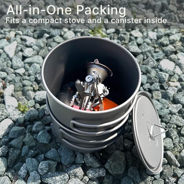 Maxi Titanium 750ml Pot and 420ml Bowl Combo Set, Grade 1 Titanium Stackable Cam