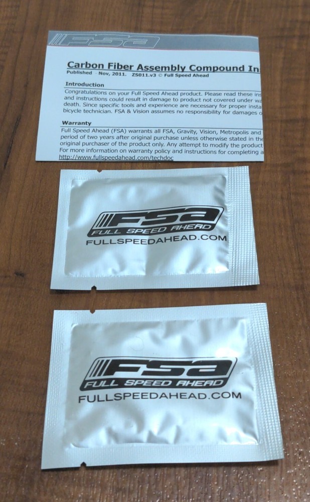 (2x) FSA Carbon Fiber Bicycle 🚴Assembly Compound/Paste 5g Individual Packets 🆕