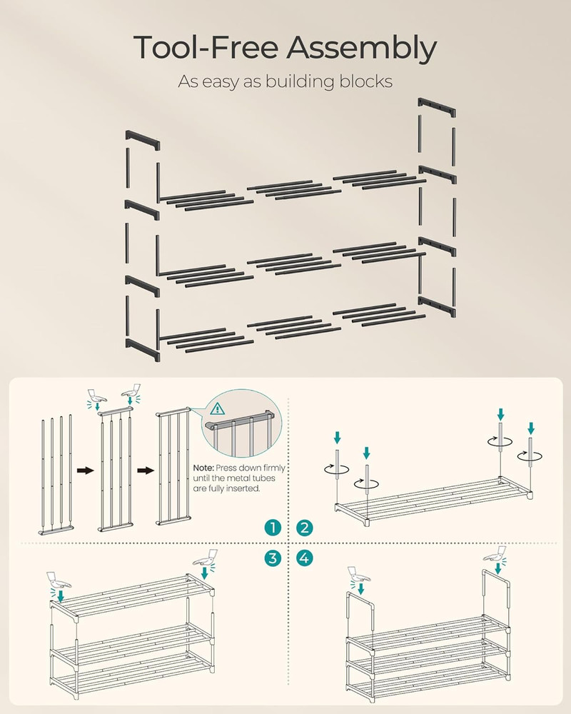 3-Tier Metal Shoe Rack, Stackable Organizer for 16-20 Pairs, Black