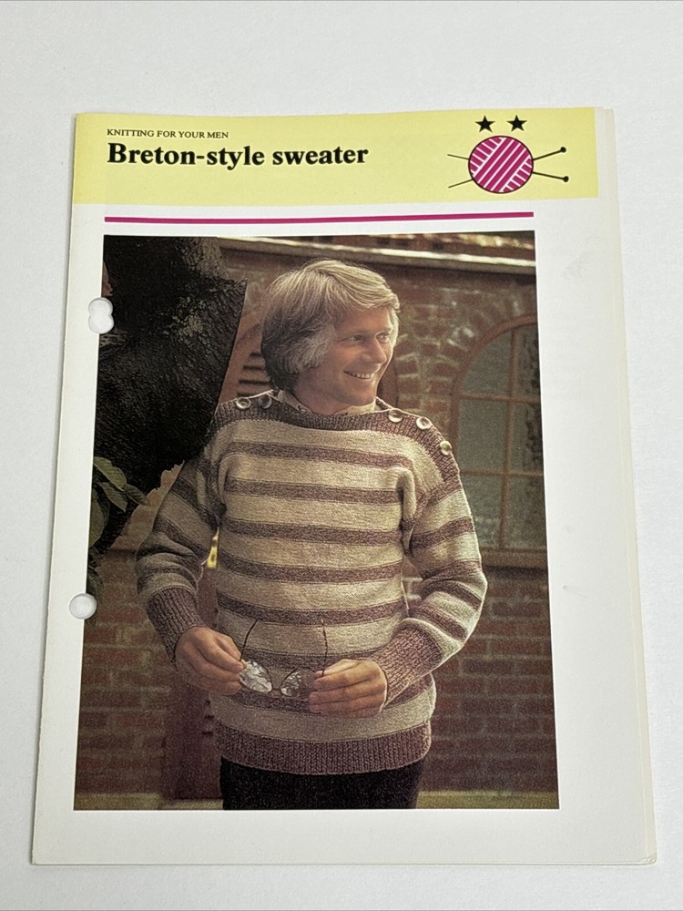 Breton Style Sweater Men's Knitting Pattern Card