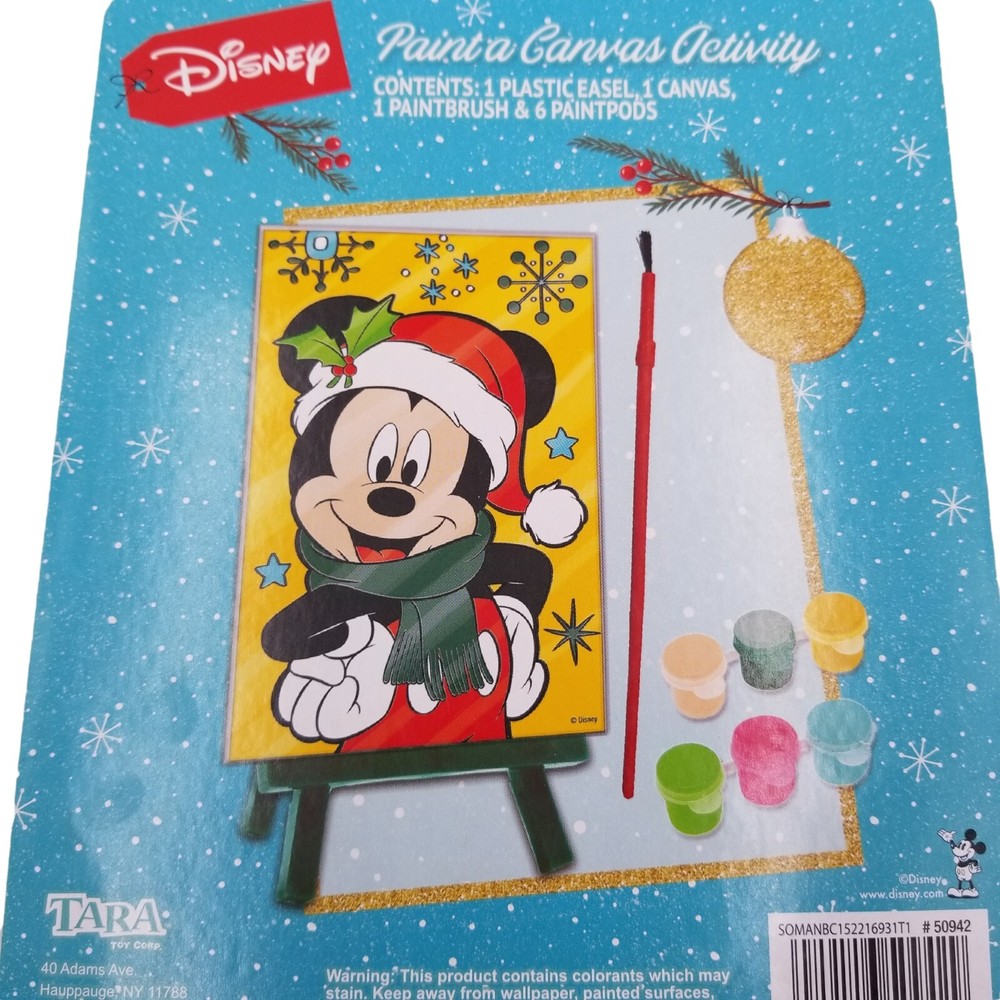 Disney Mickey Mouse Paint a Canvas Activity Include Plastic Easel & 6 Paint Pods