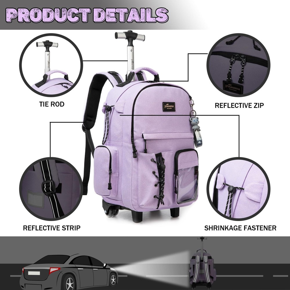 Rolling Backpack for School Glitter Backpack with Wheels Backpacks with Lunch...