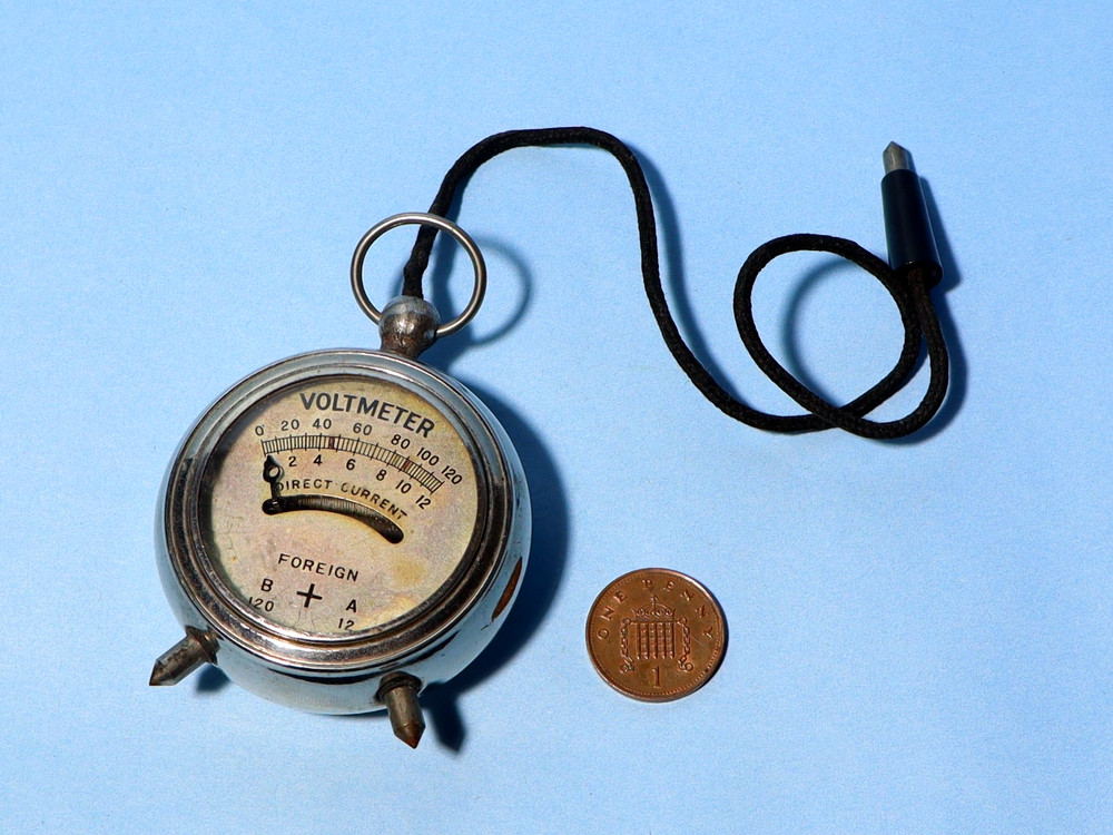Antique Little Voltmeter Foreign Chrome #HY