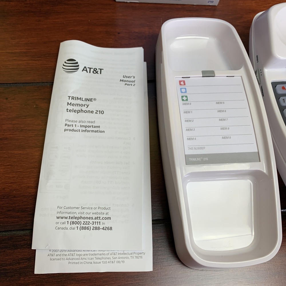 AT&T 210 Basic Trimline Corded Phone, Wall-Mountable, 7 ft Line, Emergency Power