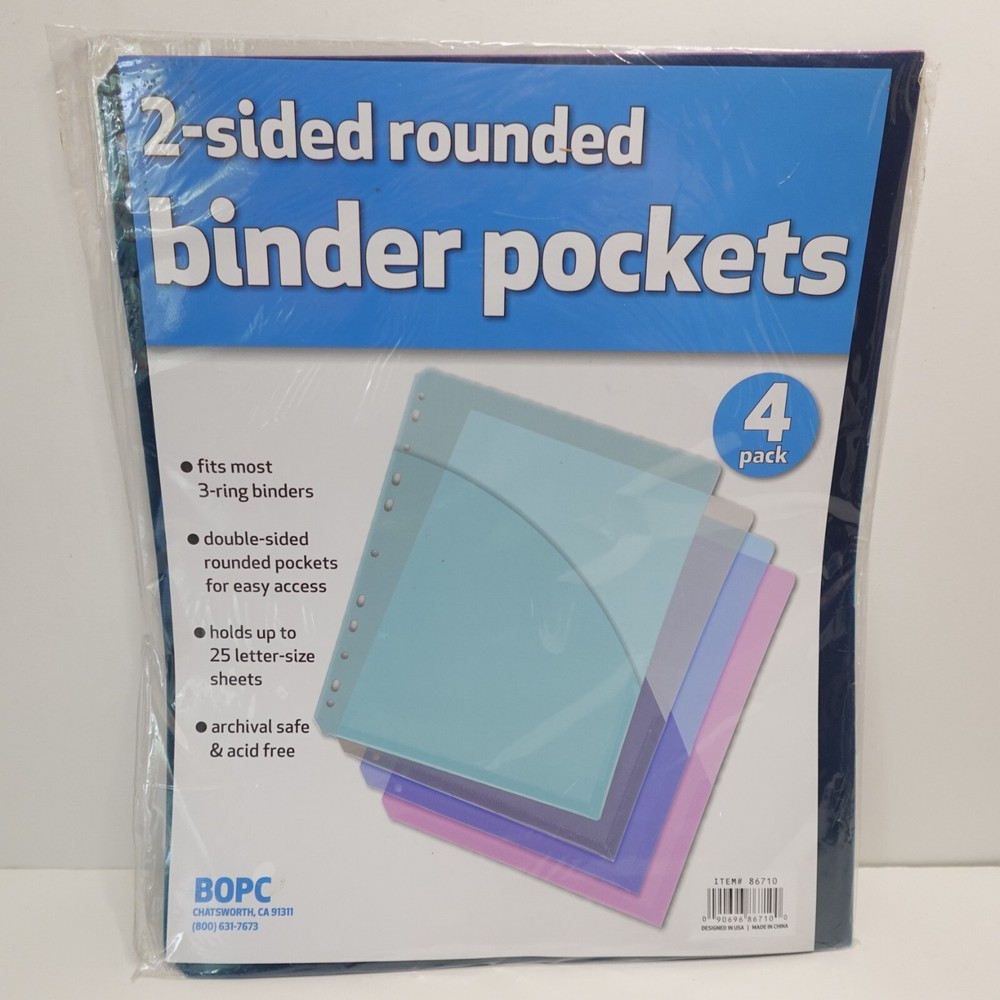 BOPC 2 Sided Rounded Binder Pockets 4 Pack