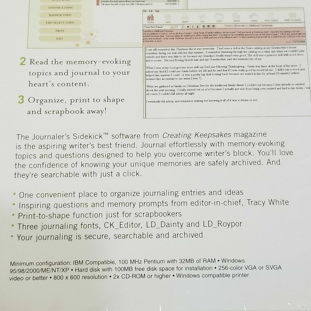 NEW Creating Keepsakes Journaler's Sidekick CD Scrapbooking Software Crafts -G