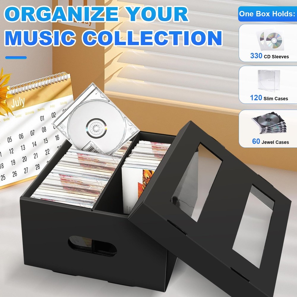 CD Storage Boxes,3 Pack 2 Compartment Cardboard CD Case Storage,CD Case Holde...