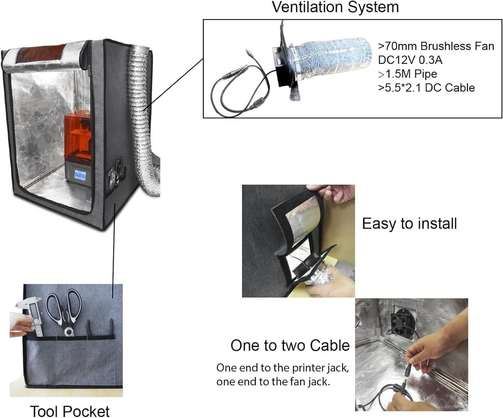 Multifunctional 3D Printer Enclosure W/Adjustable Ventilation Kit Eliminate Odor