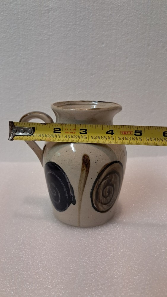 Vintage Handpainted Small Stoneware Pitcher With Handle