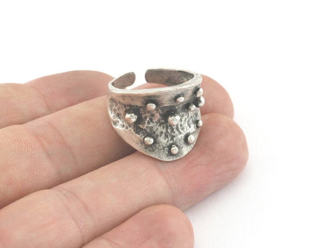 Statement Adjustable Ring Antique Silver Plated Brass (18mm 8US inner size) 3839