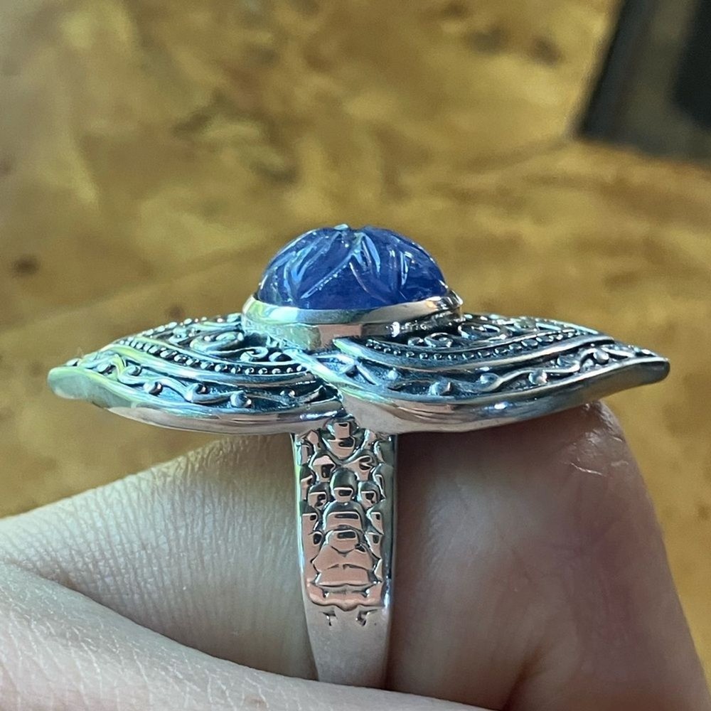 Natural Tanzanite Sterling Silver Cocktail Ring Size 7