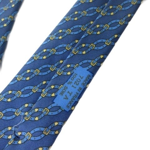 HERMES Tie 100% Silk Allover Pattern Navy men's