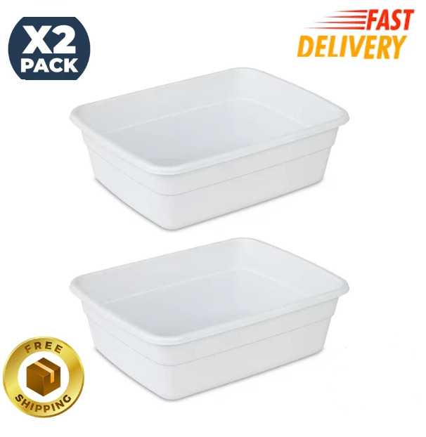 (2 Pack) Sterilite 8 Qt Dishpan Multi-Purpose Plastic Wash Tub for Kitchen Sink