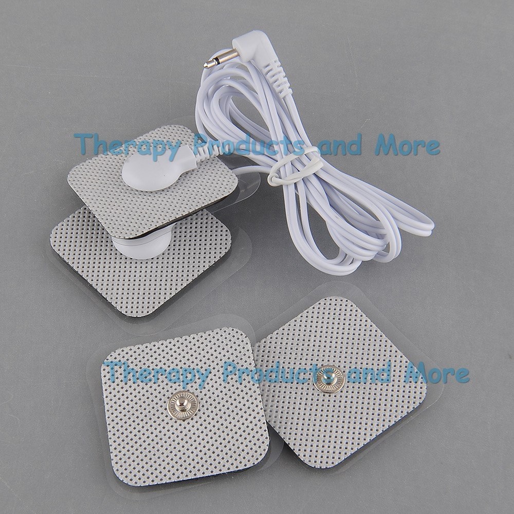 SQUARE SHAPED ELECTRODES MASSAGE PADS (4) + 3.5mm Plug CONNECTOR WIRE CABLE LINE