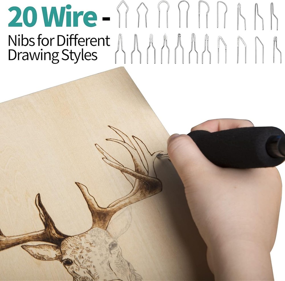 Versatile Pyrography Tool Station - Adjustable Temp, 20 Nibs, Accessories