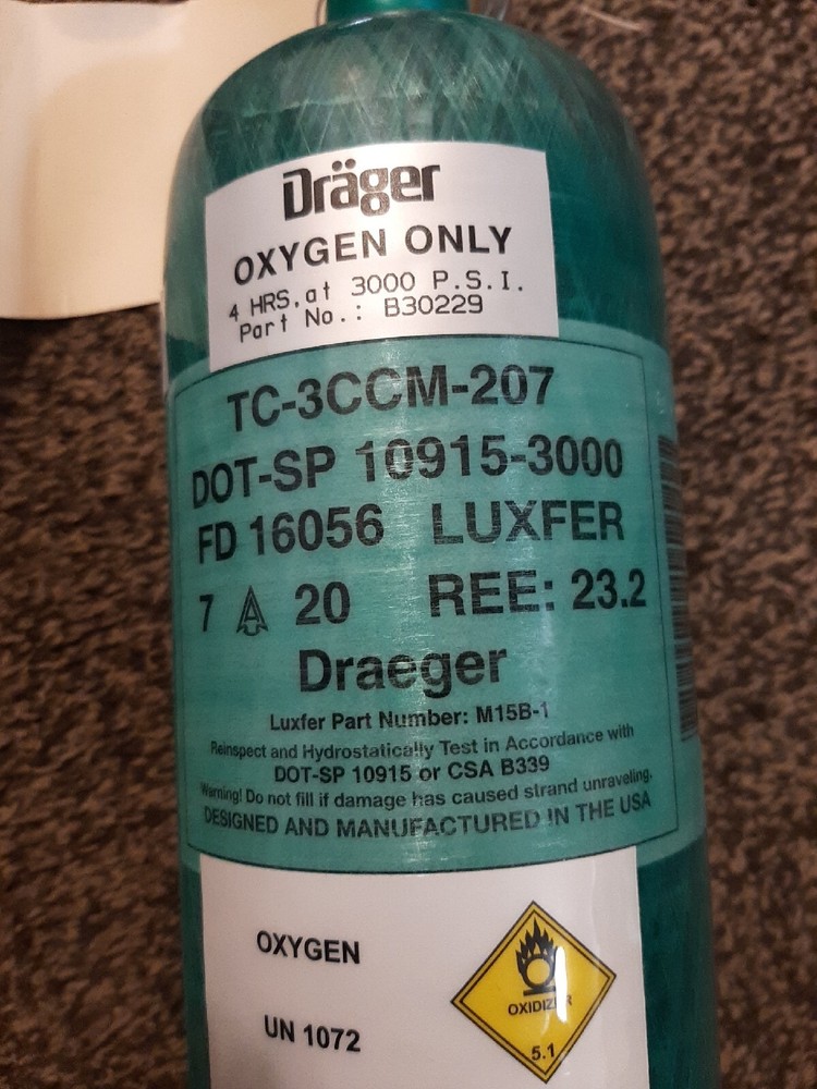 New Empty Drager B30229 Oxygen tank