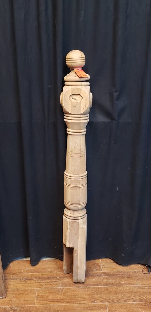 Newly Stripped Ornate Solid Oak Newel Post 53" x 5 1/2" GA9680
