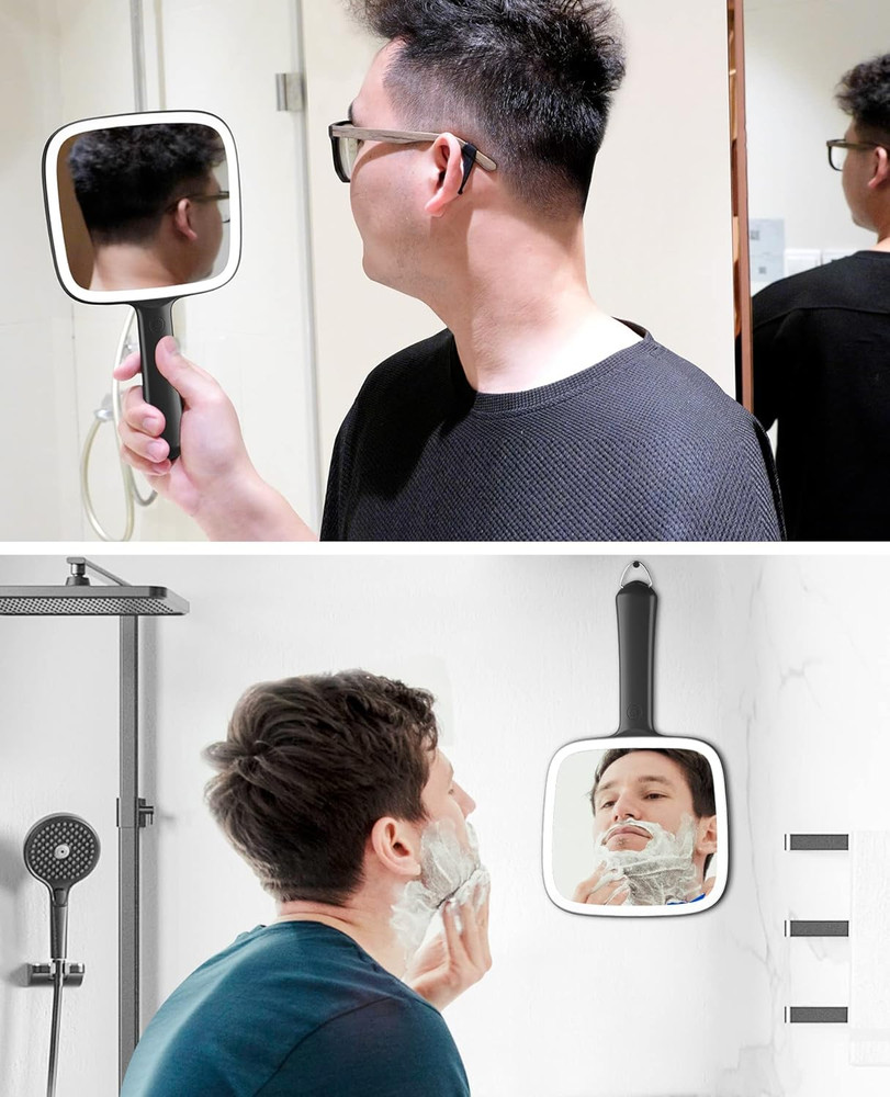 Hand Mirror with 3 Light Color & Dimmable, Lighted Handheld Mirror, Lightweight