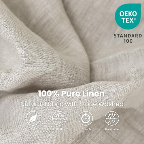 100% Linen Fitted Sheet Stone Washed Solid Color - (1 Piece) 14 inch Deep