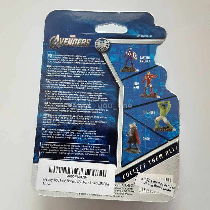 NWT Dane-Elec Marvel Avengers The Hulk 8GB USB Memory Flash Drive Figural