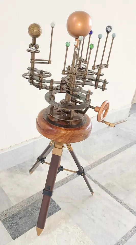 Solar System Celestial Model Fully Functional Antique Look Orrery Saturn Tripod