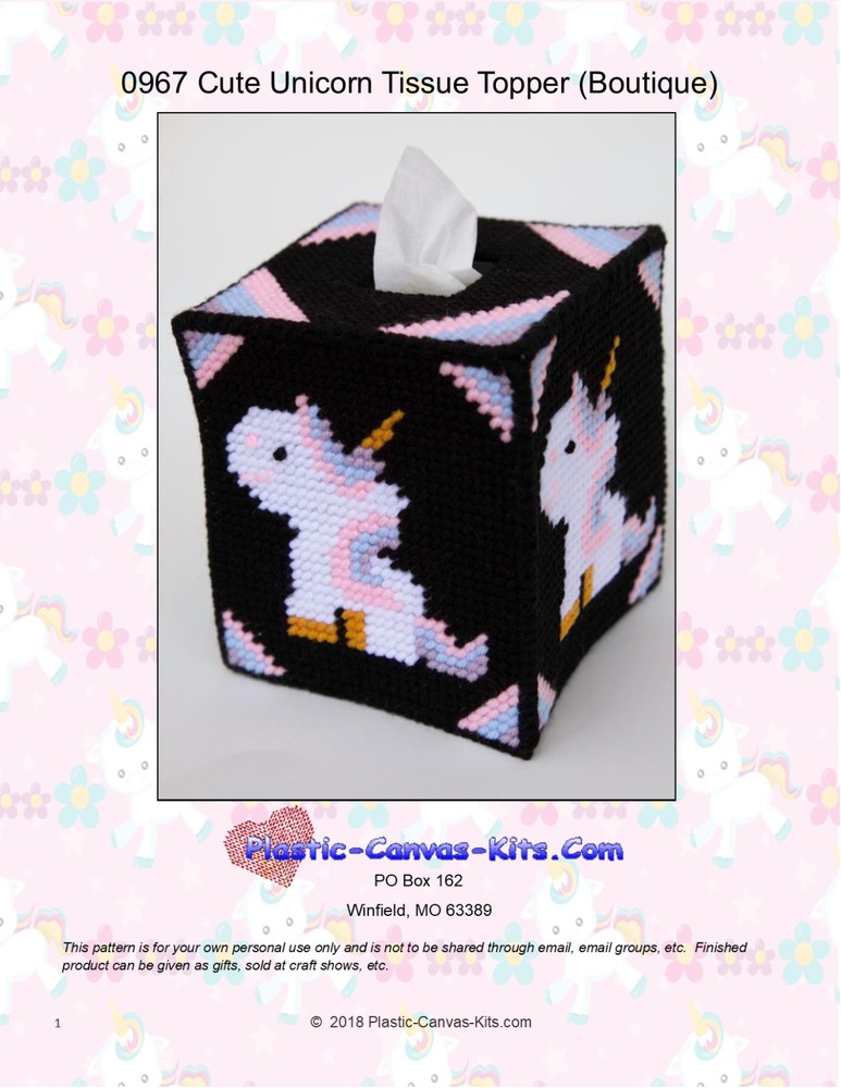 Unicorn Tissue Topper-Plastic Canvas Pattern or Kit