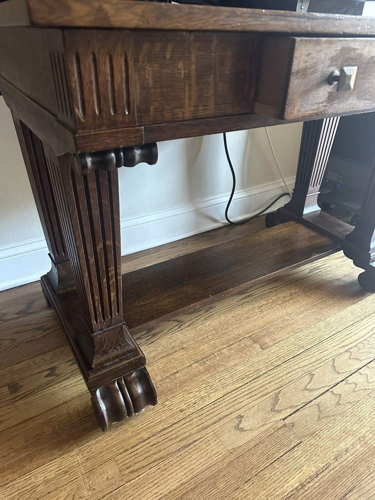 Antique Oak Library Table with One Drawer