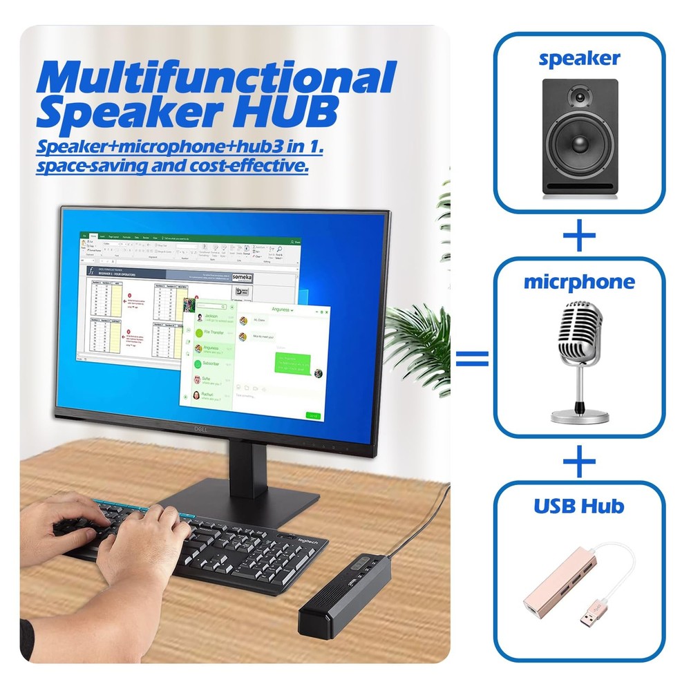 3 in 1 USB Computer Speaker with Microphone, PC Laptop Desktop Conference Spe...