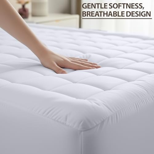Mattress Pad, Quilted Fitted Premium Mattress Protector, Deep Full White