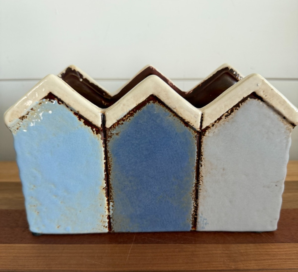 Triple Beach Hut Decorative Planter Ceramic Blue
