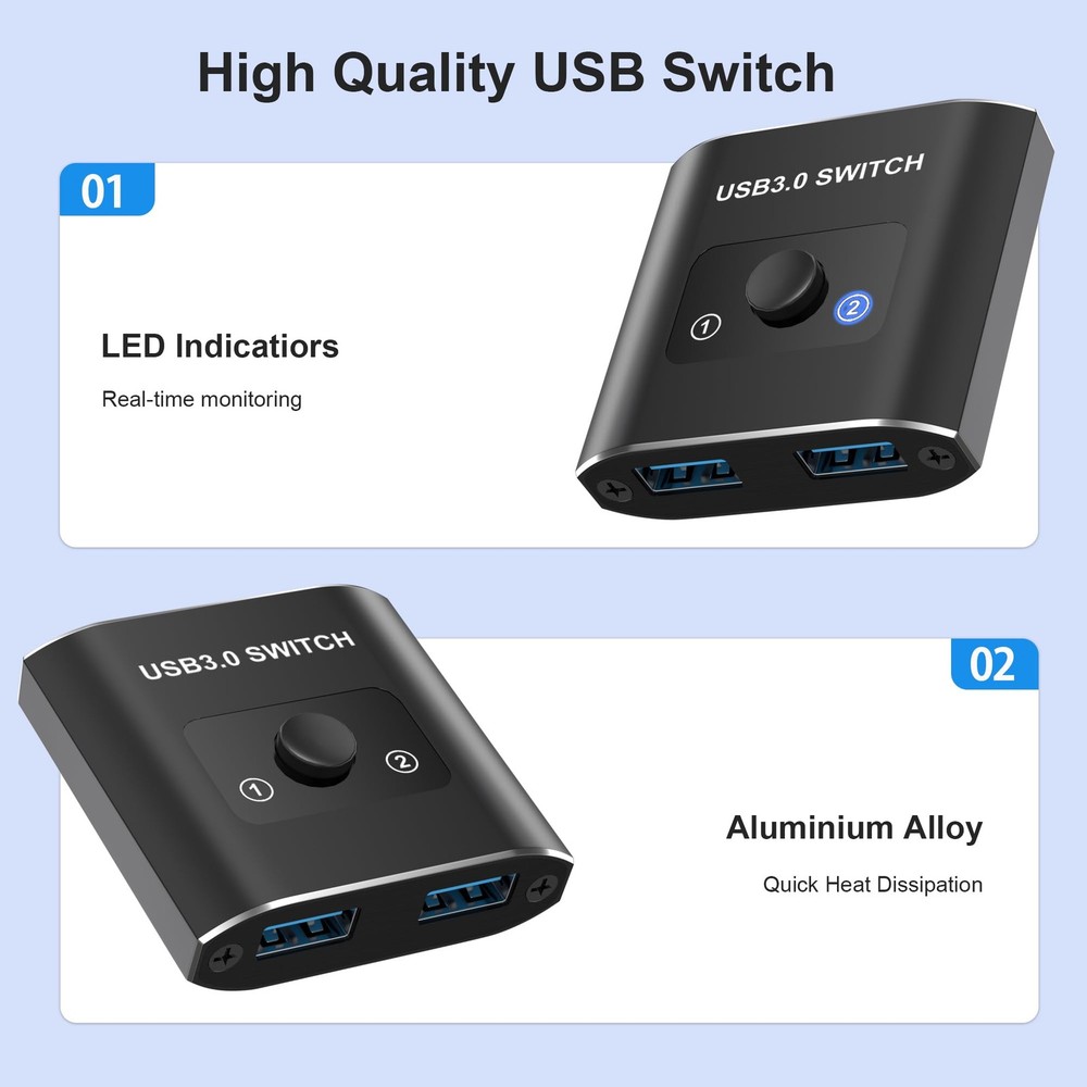 USB Switch, BiDirectional USB 3.0 Switch 2 in 1 Out/ 1 in 2 Out, USB Switcher...