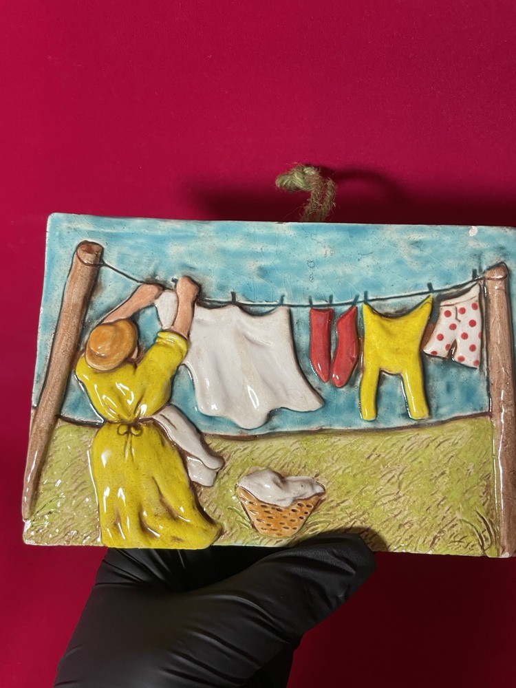 Retro Laundry Line 4x6 Ceramic Wall Art Tile/ Home Decor/ Decorative