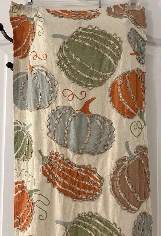 Storehouse Multi Pumpkin Fall Embroidered Cotton Table Runner 14” x 64” EUC