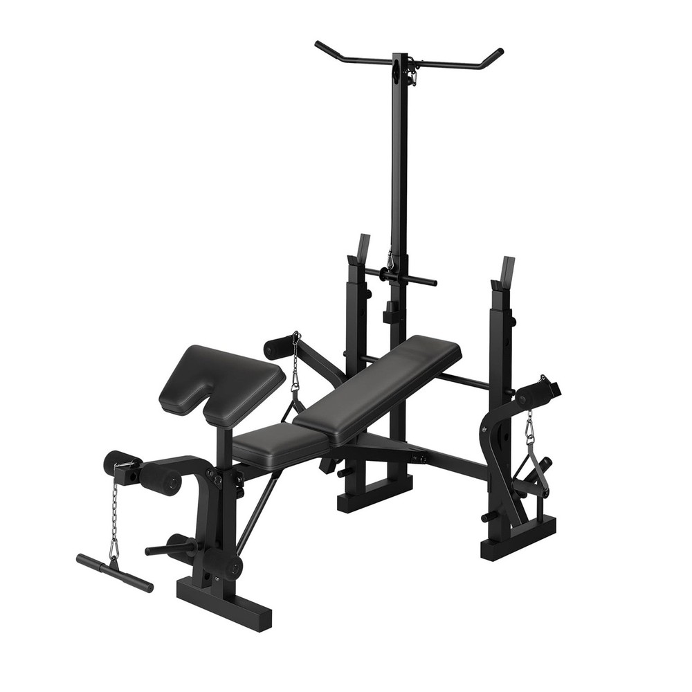 Adjustable Weight Bench with Leg Extension, Lat Pulldown, Elbow Support for Home
