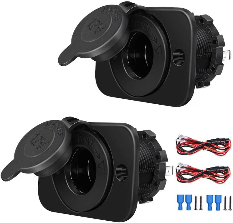 2 Pack 12V Cigarette Lighter Socket, DC Waterproof Female Power Outlet Socket Re