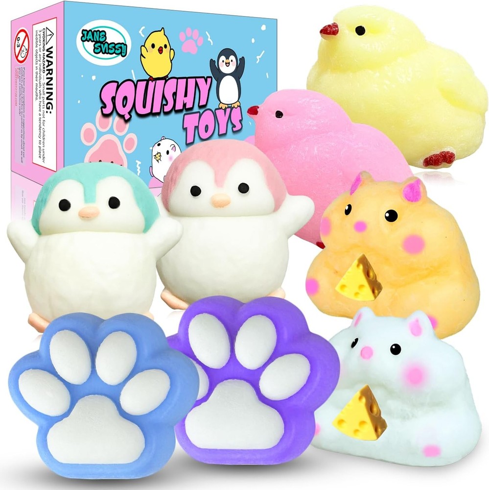 8 Pcs Taba Squishy Pack - Squishies Pack Include (2 Penguins,2 Chick, 2 Cat Paws