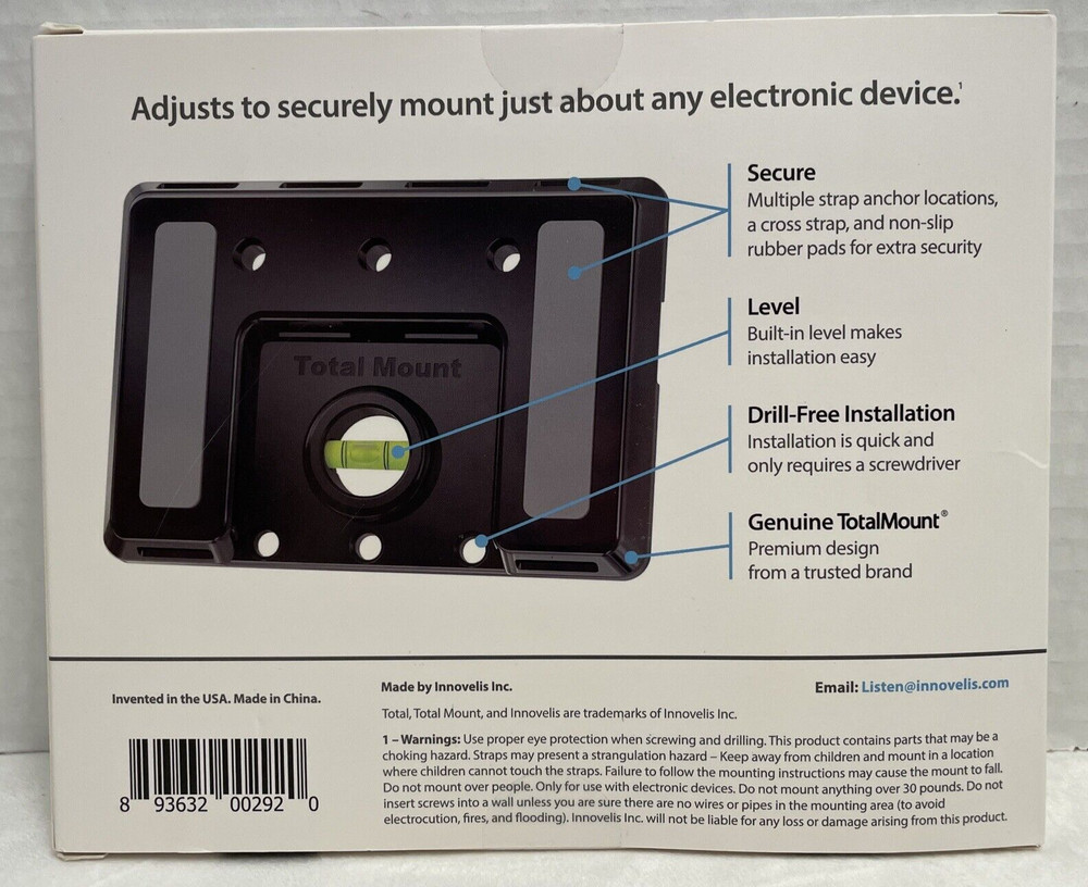 Total Mount Universal Strap Mount for Electronics Level Genuine Drill-Free