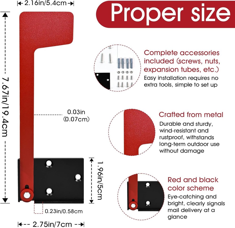 Mailbox Flag Replacement Kit - Galvanized Steel Holder for Red