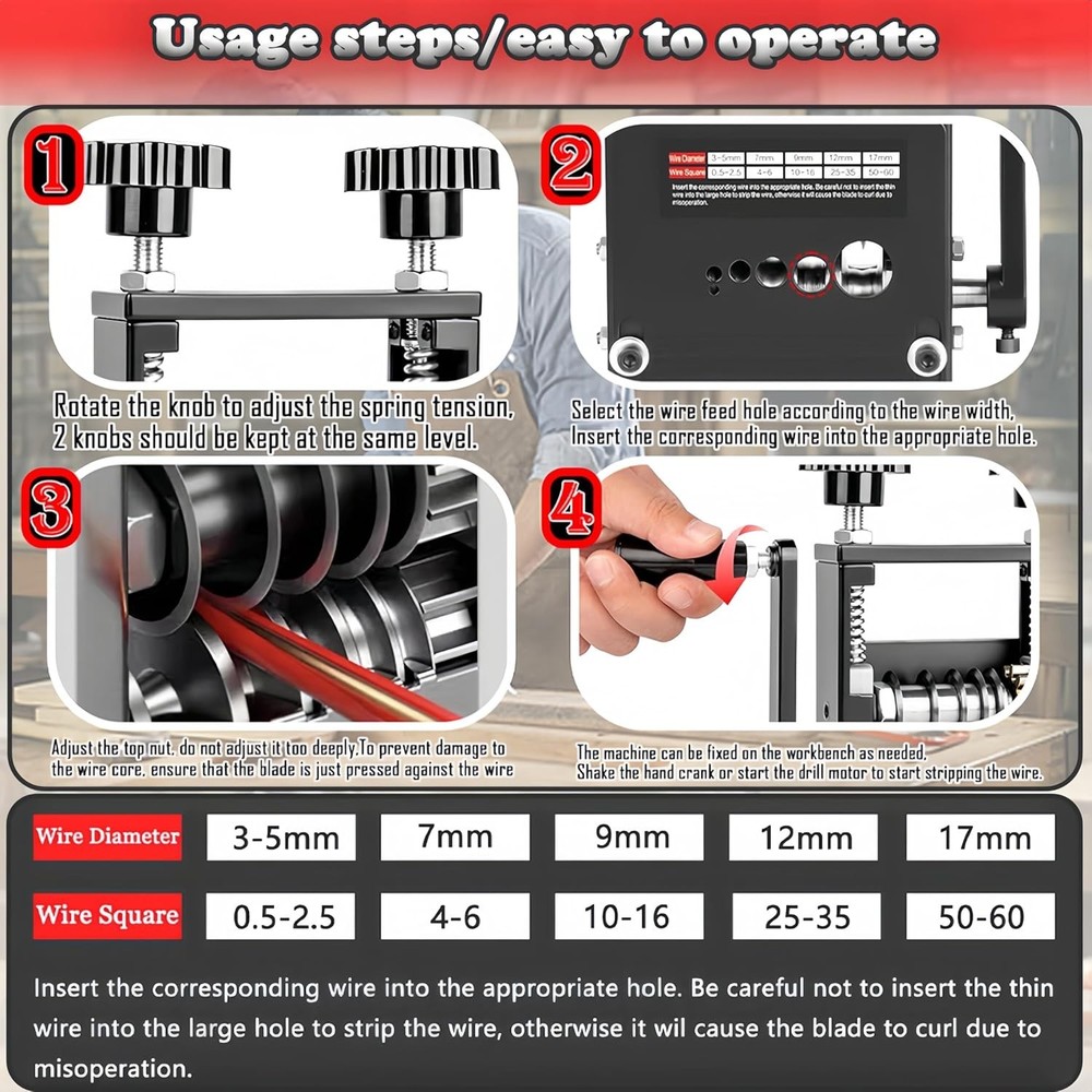 Manual Wire Stripper Machine,Drill Powered Hand Crank Wire Stripper Tool With...