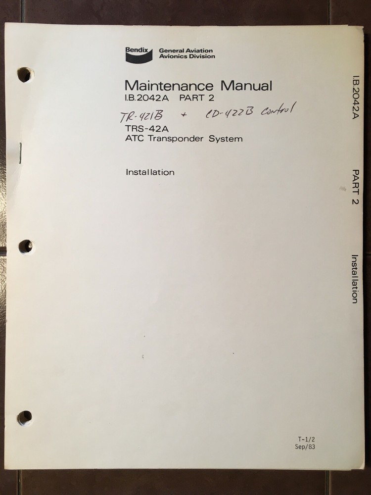 Bendix TRS-42A Transponder System install manual, covers TR-421B & CD-422B