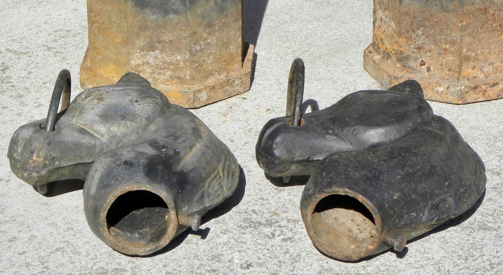 TWO Matching Authentic 42" Cast Iron HORSE HEAD Hitching Posts w/ 8-Sided Base