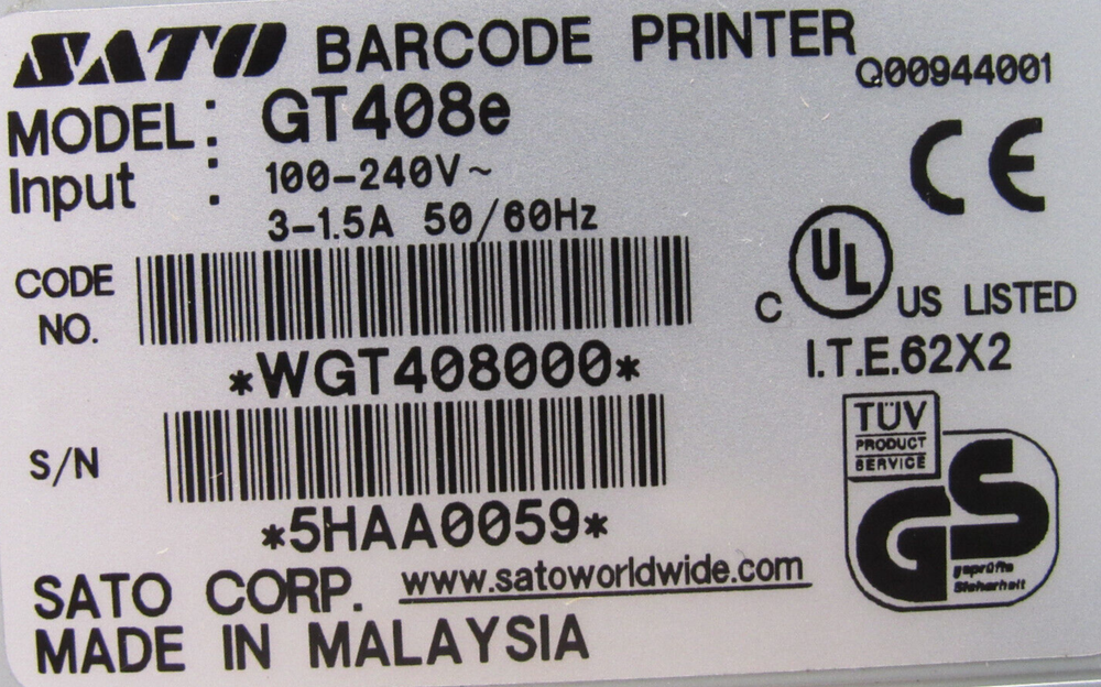 REFURBISHED SATO WGT408000 BARCODE PRINTER GT408E