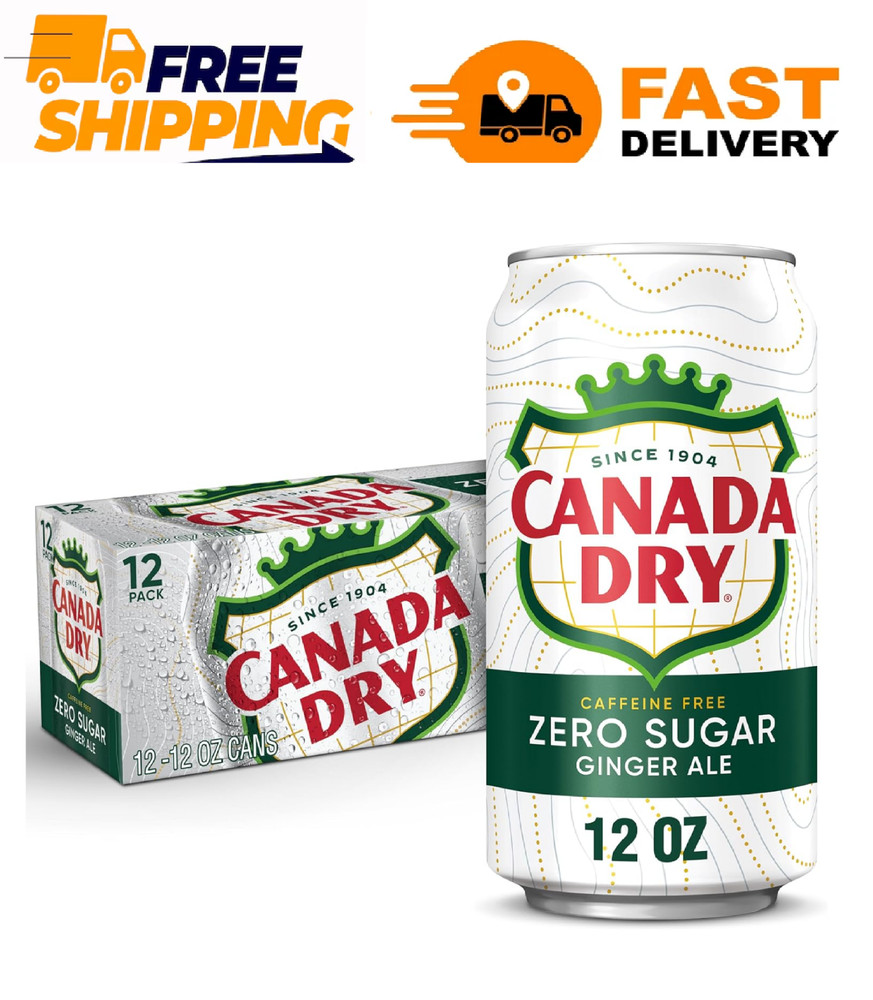 Canada Dry Zero Sugar Ginger Ale Soda, 12 fl oz cans, 12 pack