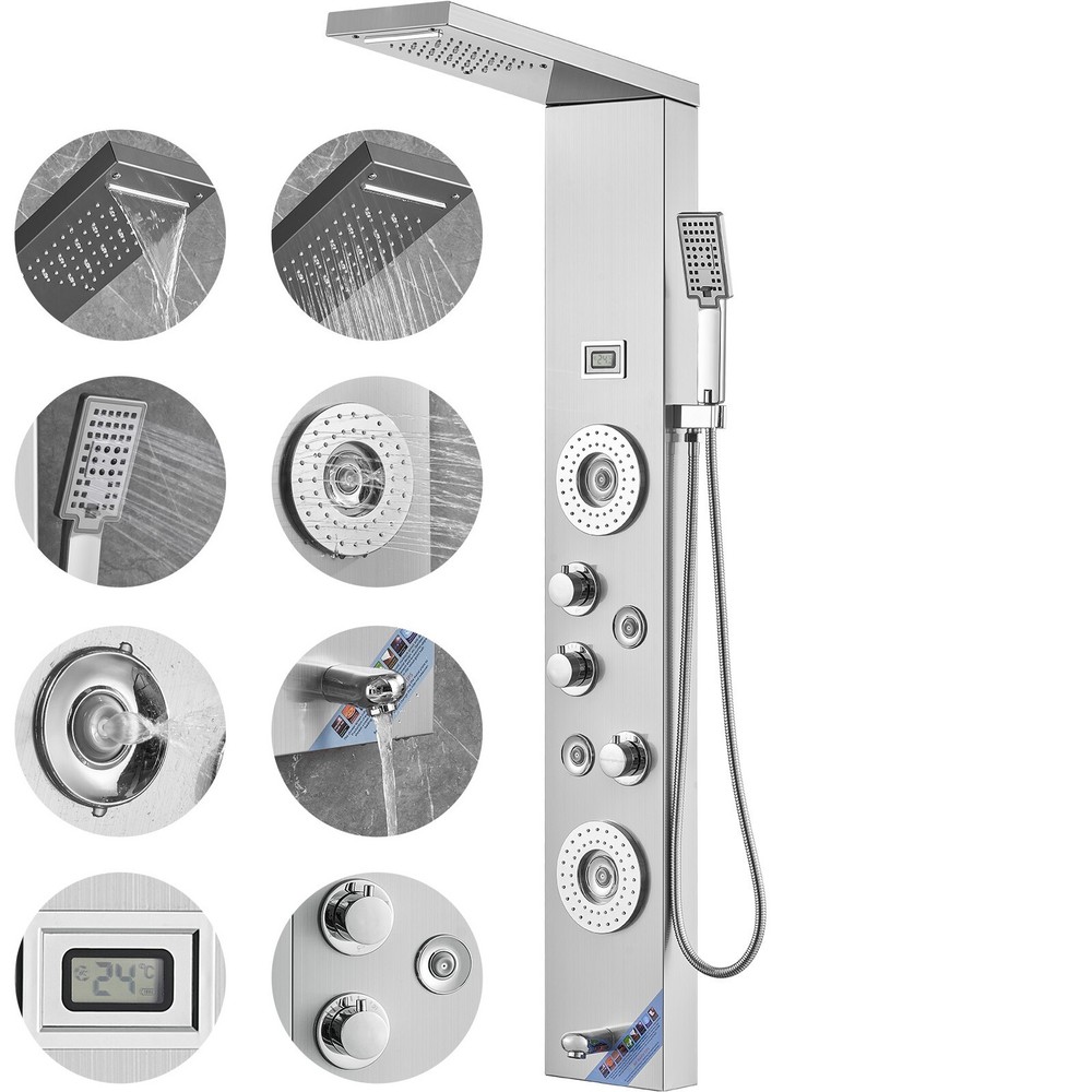 Shower Panel Tower System 6 Modes LED & Display Stainless Steel Rainfall