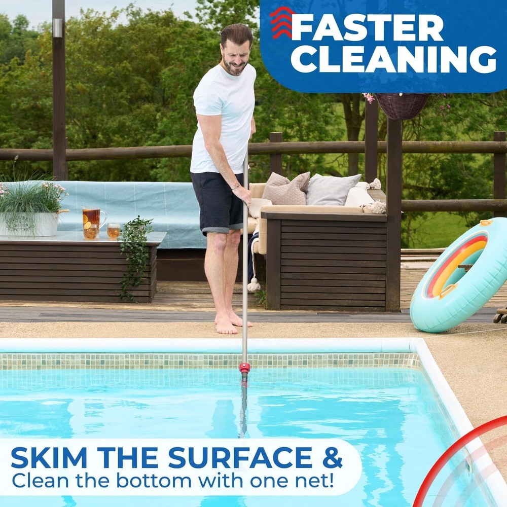 ProTuff 19" Pool Skimmer Net with Aluminum Handle & Deep Mesh Fast Cleaning