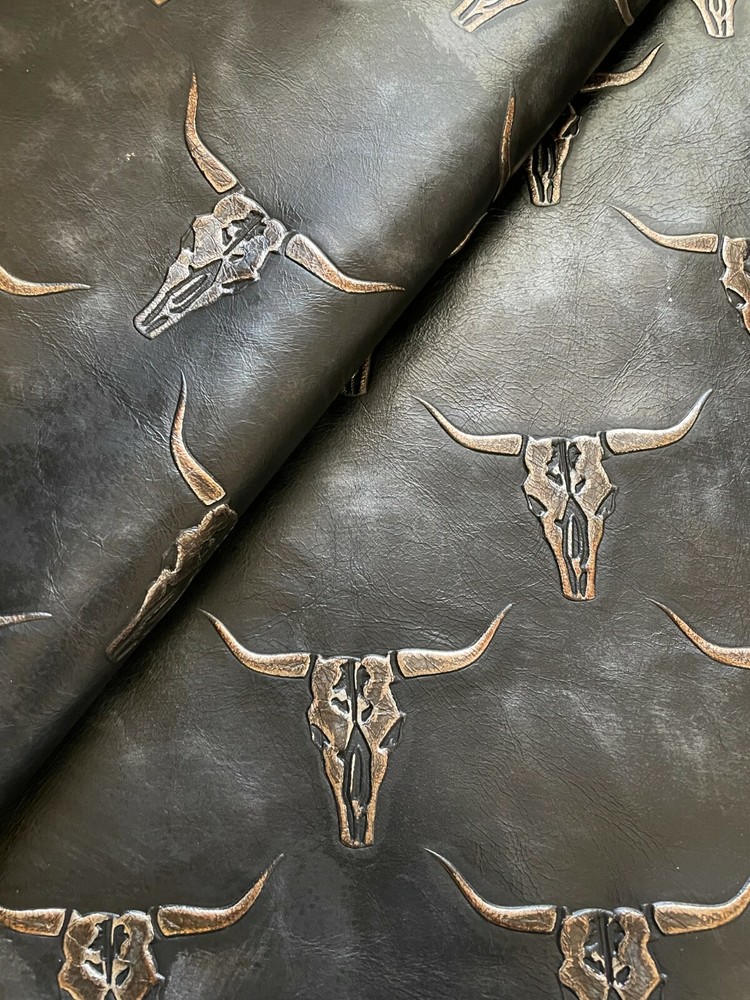 Embossed Leather Sheets Skulls Metallic Coffee Custom Cuts, Leather for Crafters