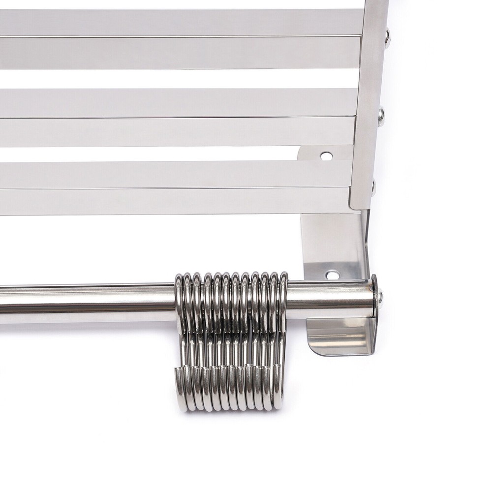 Wall Mount Microwave Oven Shelf Kitchen Item Storage Bracket W/12Hooks Stainless